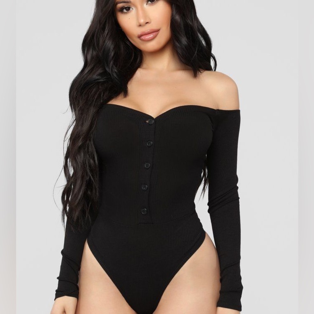 Off the shoulder black body suit